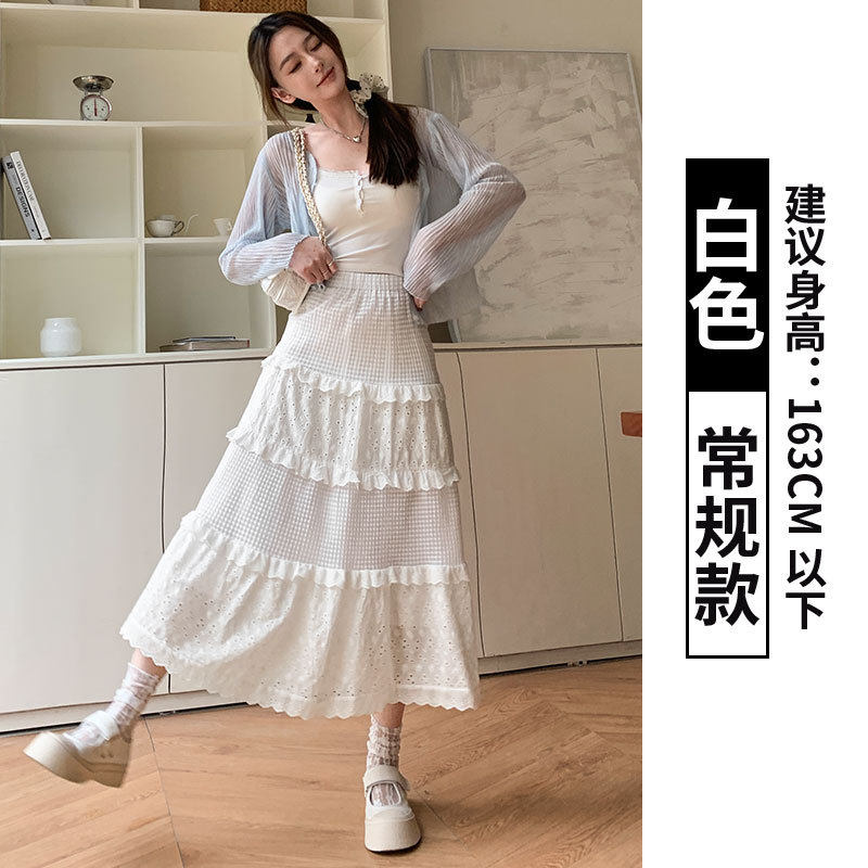 夏天印花色白色半身裙子宽松加长蕾丝边蓬蓬蛋糕裙装碎花边加大版