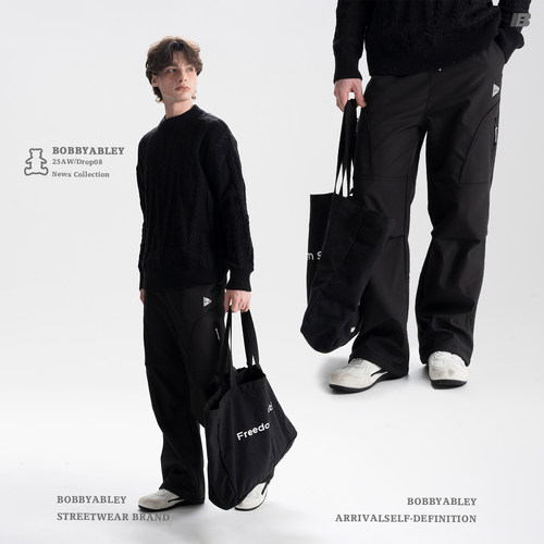 BOBBY ABLEY美式街头机能风阔腿直筒休闲宽松户外工装百搭休闲裤