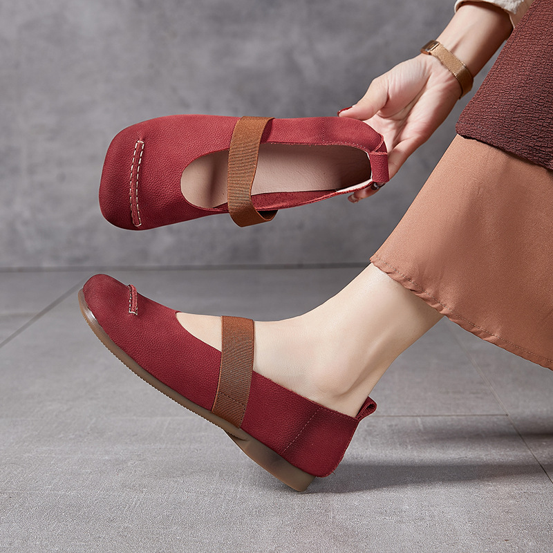 瓢鞋真皮复古文艺女单鞋 软底头层牛皮软皮松紧带大码妈妈鞋