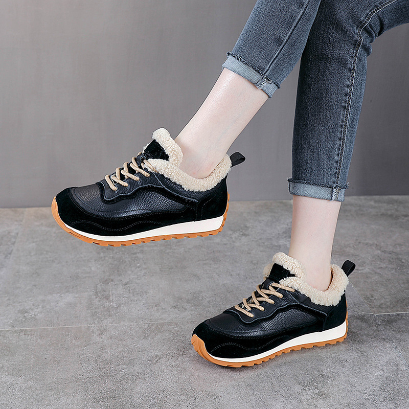 头层牛皮厚底休闲加绒德训板鞋真皮阿甘鞋女新款2025秋冬棉鞋