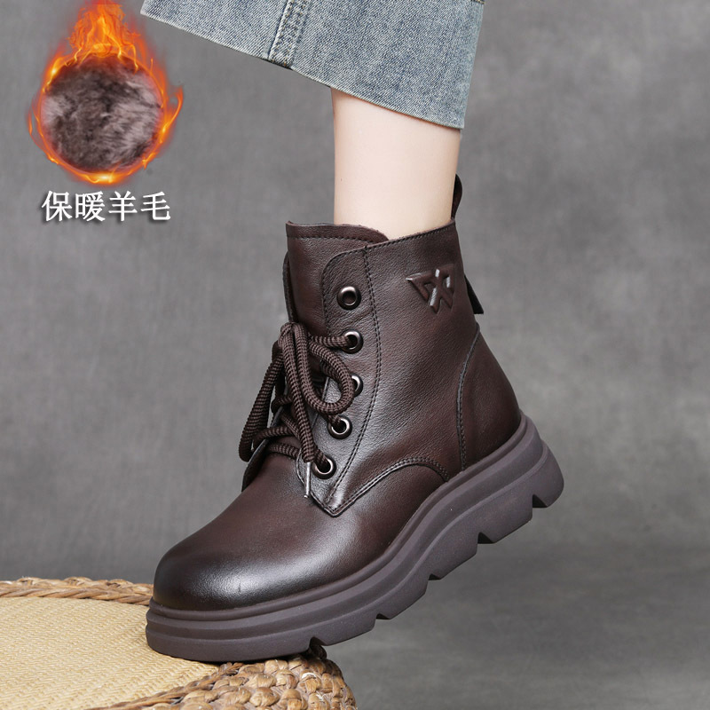 2025冬款真皮拉链马丁靴棉靴新款头层牛皮加厚保暖羊毛靴雪地靴女