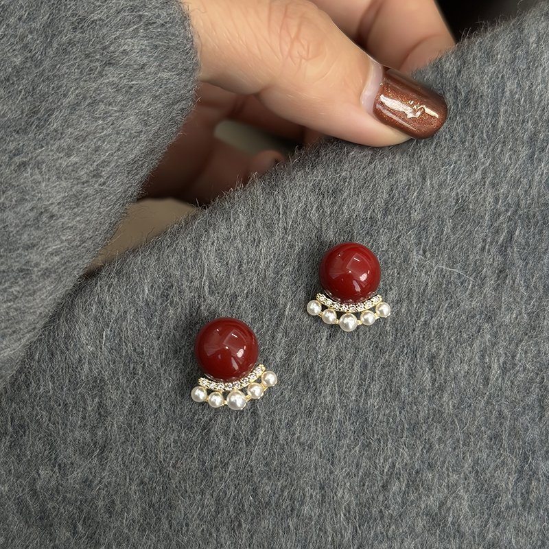 方糖家新年小红豆珍珠轻奢耳钉