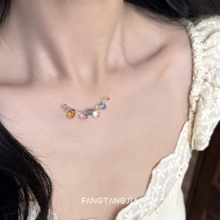 方糖家 原创设计天然黄水晶紫水晶宝石隐形项链鱼线轻奢锁骨链女