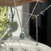 方糖家 新中式 纯银天然危料蓝水翡翠葫芦吊坠项链国风轻奢锁骨链