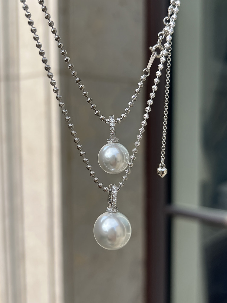 FANGTANGJIA YINGRUNAO 화이트 크리스탈 진주 유니버설 버클  플래시 비드 목걸이 라이트 럭셔리 틈새 스웨터 체인 여성을위한