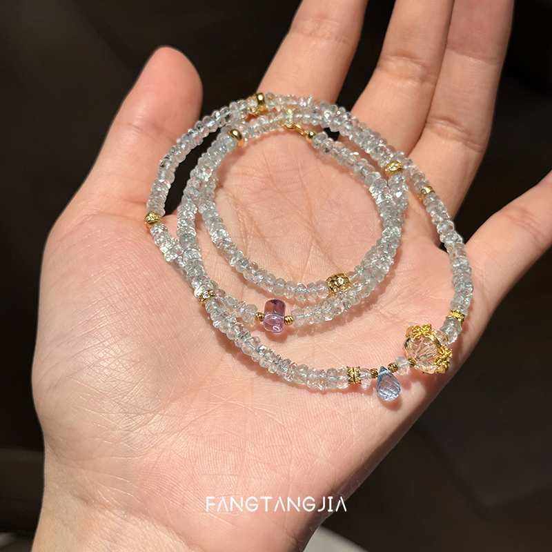 方糖家天然刻面海蓝宝三圈手串女