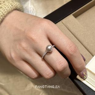 方糖家 温柔春日显白曼塔玫瑰珍珠纯银排钻戒指叠戴轻奢指环女款