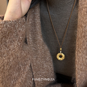 方糖家 甜甜圈点钻拉丝古法沙金平安扣编绳项链2025新款 毛衣链女