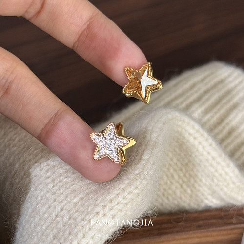 方糖家香槟色星星耳环双面耳扣