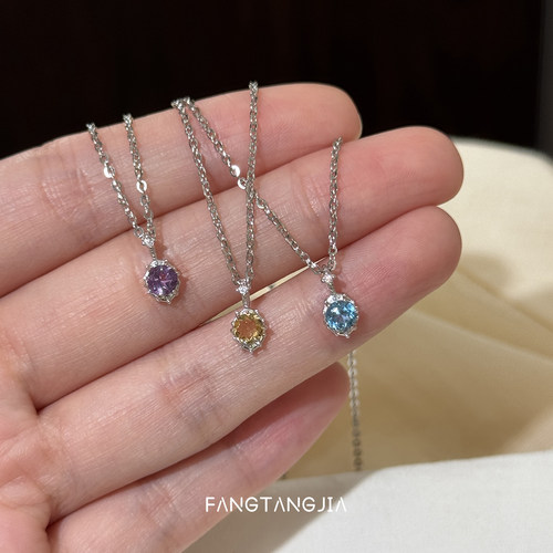 方糖家 轻奢小鼻嘎纯银天然水晶托帕石项链高级感小众设计锁骨链