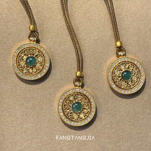 天然蓝水翡翠旋转古法罗盘编绳项链高级感小众长款 方糖家 新中式