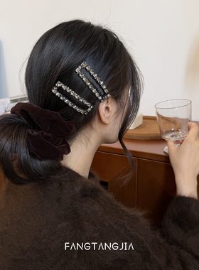 秋冬复古咖灰色水钻长方形BB夹发夹2025新款轻奢气质刘海夹边夹女