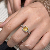 方糖家 天然烟花切净体黄水晶纯银小方糖戒指女小众设计轻奢指环