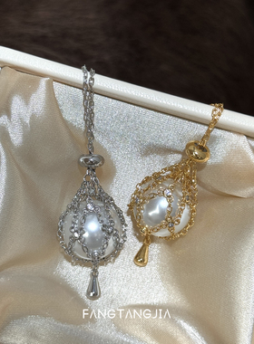 方糖家高档网兜珍珠水滴毛衣链