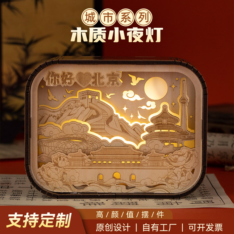 木雕灯木质文创小夜灯摆件定制北京厦门西安上海纪念品礼物伴手礼图片