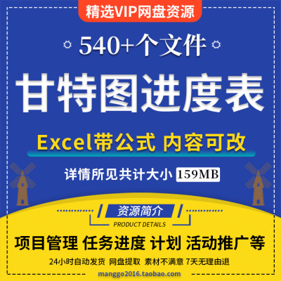 甘特图Excel日程表项目管理表施工计划业绩进展excel模版超值