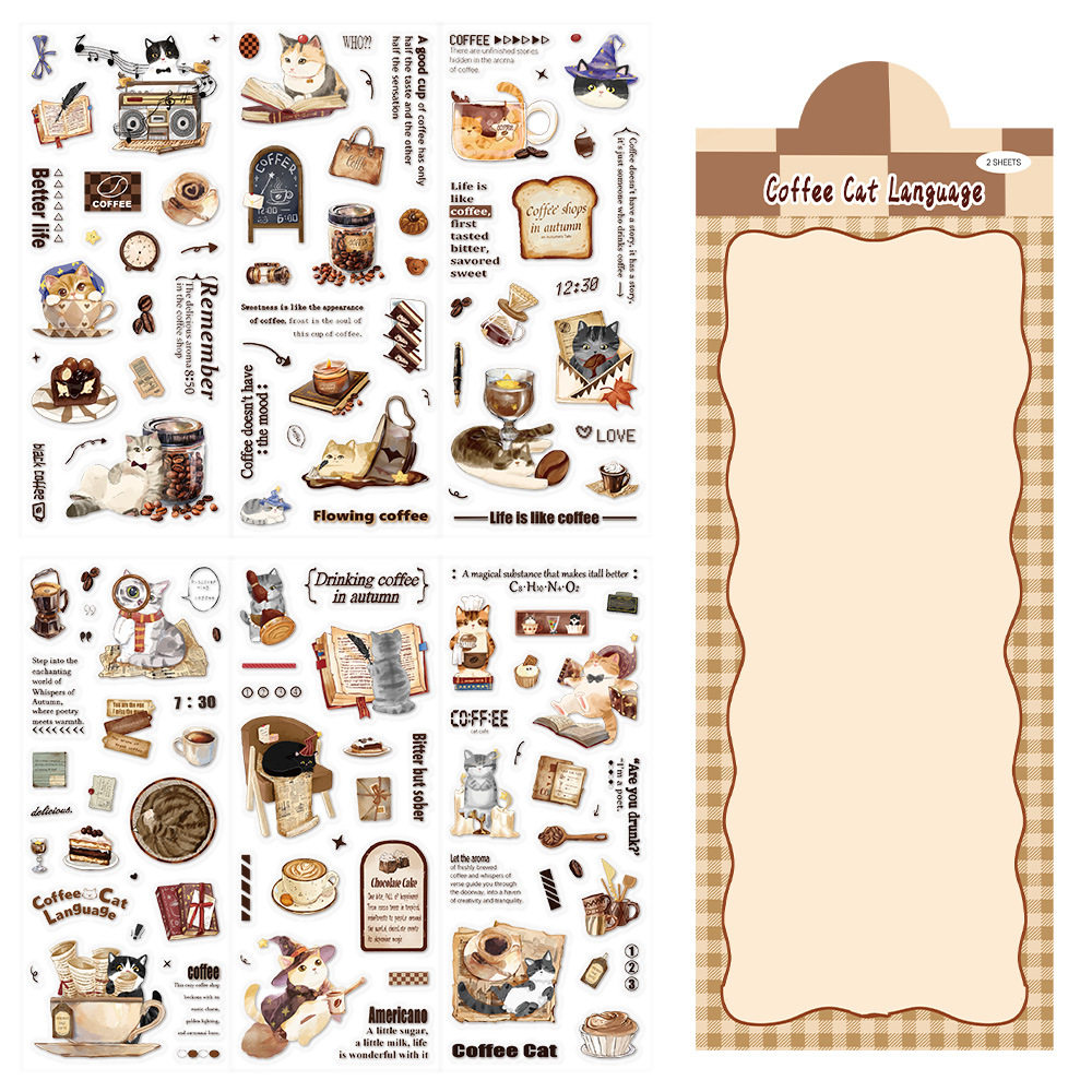 12张ins风咖啡猫语PET贴纸可爱萌宠主题饮品透明素材贴画diy手账,文具电教/文化用品/商务用品,贴纸/立体贴纸,淘宝优惠券,粉丝福利购,淘宝优惠卷