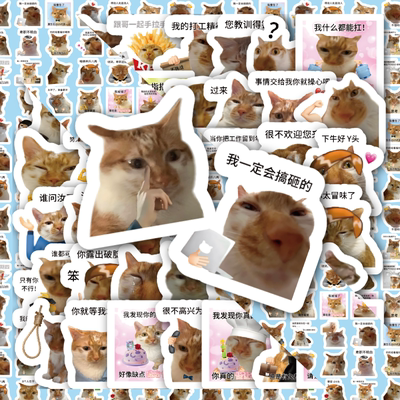 鱼烧猫贴纸搞笑抽象猫meme手账行李箱笔记本手机壳咕卡素材防水贴