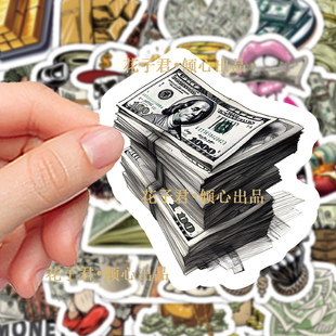 100张金钱世界贴纸货币dollars美元涂鸦手账装饰diy创意贴画