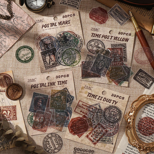 复古艺术邮票票根PET贴纸ins风小众印迹高级感素材包diy桌面手帐