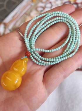 回流纹理自然风原矿绿松石老蜜蜡