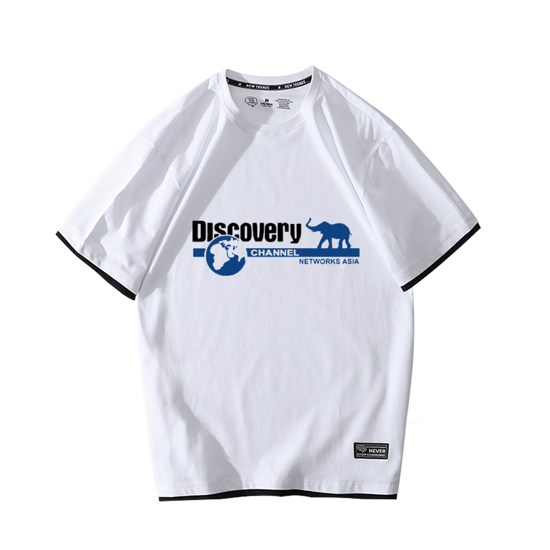 discovery探索频道t恤假两件套头