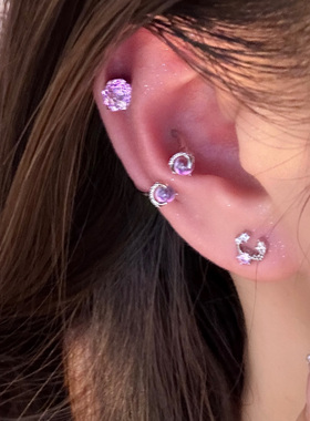 粉色U型马蹄环耳蜗钉施家华子玫瑰切锆石耳钉女医用钛钢耳骨钉女