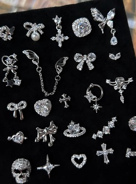 爆闪吸睛锆石耳钉钛钢养耳耳骨钉平底免摘耳蜗钉高级感小众耳饰女