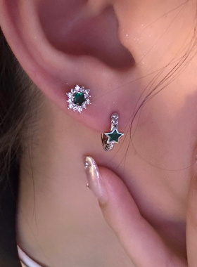 显白绿色太阳花耳骨钉医用钛钢平底养耳洞高级感小众设计耳饰女