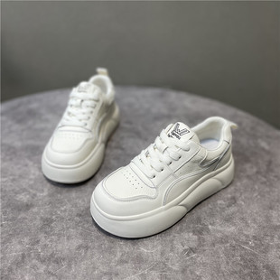 2024春季新款基础百搭小白鞋女真皮厚底松糕发泡底显瘦单鞋女系带