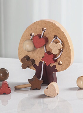 木制实木串珠儿童益智玩具手眼协调培养diy串串穿绳穿线游戏2岁+