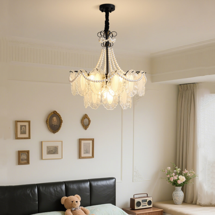 法式轻奢水晶客厅奶油风玻璃吊灯