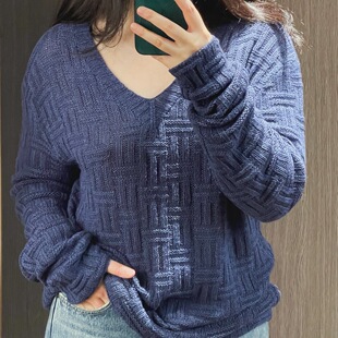 华夫 桑蚕丝真丝羊绒上下针鸡心领男女款套头毛衣 图解 材料包