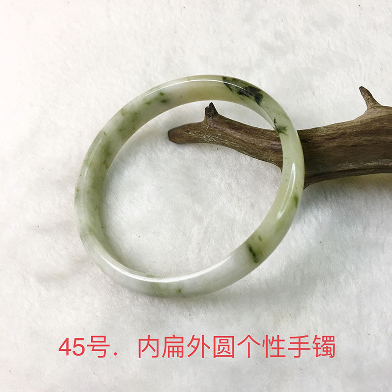 独山玉手镯南阳独山玉扁条手镯独玉绿白底飘花手镯独山玉扁条手镯