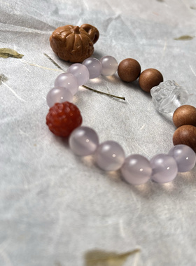 纯天然小众老料冰种紫玉髓珠迈索尔檀木满肉南红珠新中式女款手串