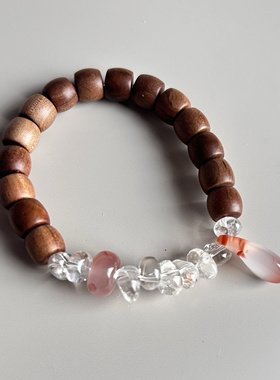 【荷露】正区老山檀冰飘南红 净体白水晶新中式手串