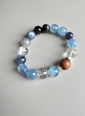 【水能力】 补金水 天然海蓝宝蓝晶石白水晶手串一物一拍