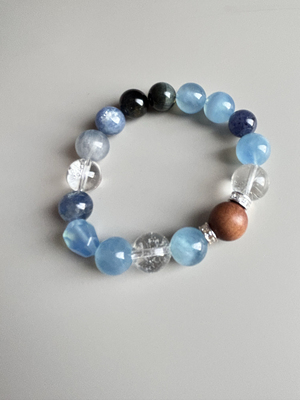 【水能力】 补金水 天然海蓝宝蓝晶石白水晶手串一物一拍