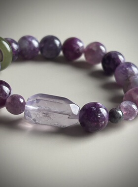 漏价 自带美颜紫祖母和田碧玉玻利维亚紫水晶新中式贵气手串显白