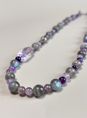 【巅峰】彩灯泡灰月光海蓝宝堇青超七组合项链高贵典雅／俏皮别致