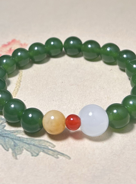 碧玉菠菜绿金丝玉南红金丝玉新中式手串