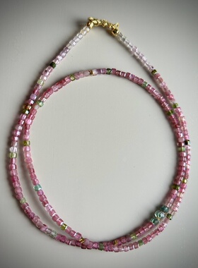 天然粉碧玺绿碧蓝碧项链锁骨链小众时尚百搭ins博主同款