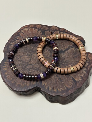 天然印度料小叶紫檀乌拉硅紫水晶老山檀黑肉药片约3.5x 6男女手串