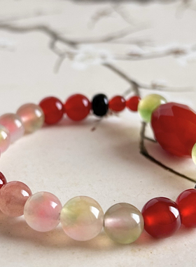 天然红玛瑙冰飘南红多宝手串单圈时尚百搭饰品礼物送女友闺蜜