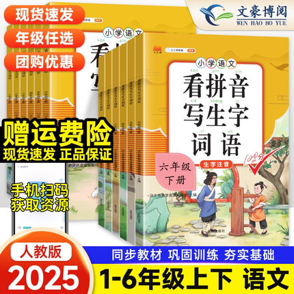 2025新 看拼音写词语一年级二年级三四五六年级下册上册人教版小学语文专项训练同步练习册部编版生字注音组词练字帖拼音拼读训练