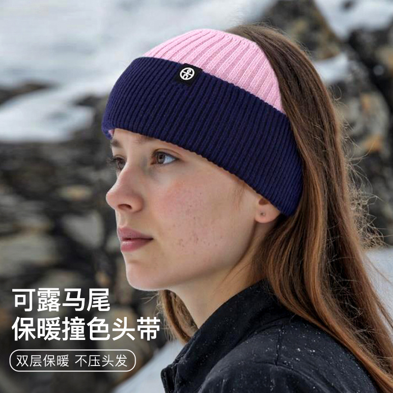 秋冬季罗纹高弹发带女加绒毛线针