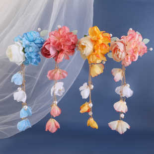 汉服绢花头饰簪花发饰古风边夹女花丸头花流苏发夹唐风配饰马面裙