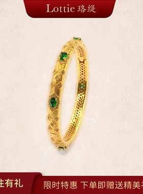 Lottie珞缇意大利拉丝点钻轻奢小众精致复古宫廷风镀18K手镯礼物