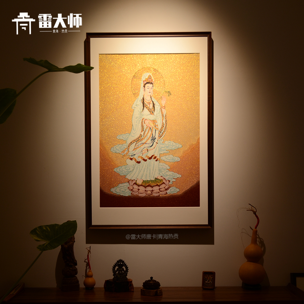 刺绣净瓶观音唐卡茶室玄关装饰画客厅背景墙挂画沙发餐厅入户挂画图片