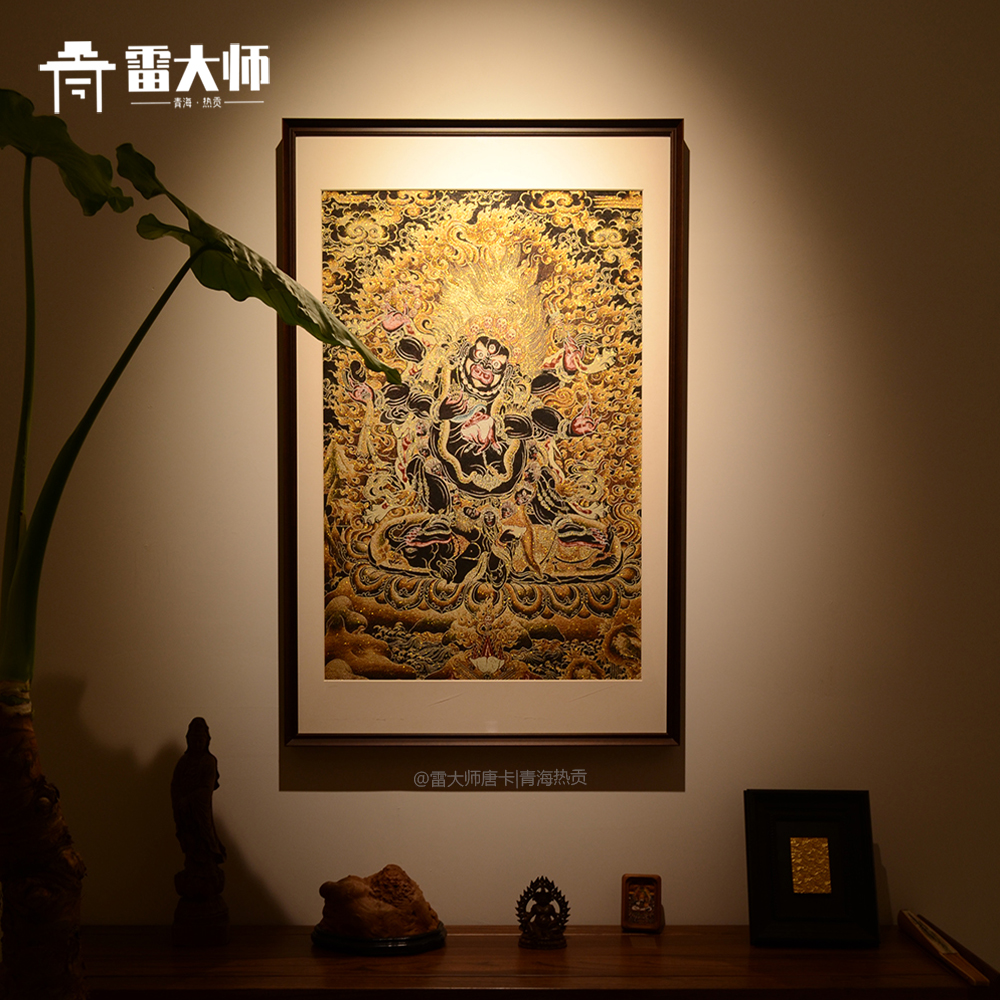 大黑天玛哈嘎拉唐卡挂画刺绣佛像客厅玄关装饰画新中式沙发背景图片